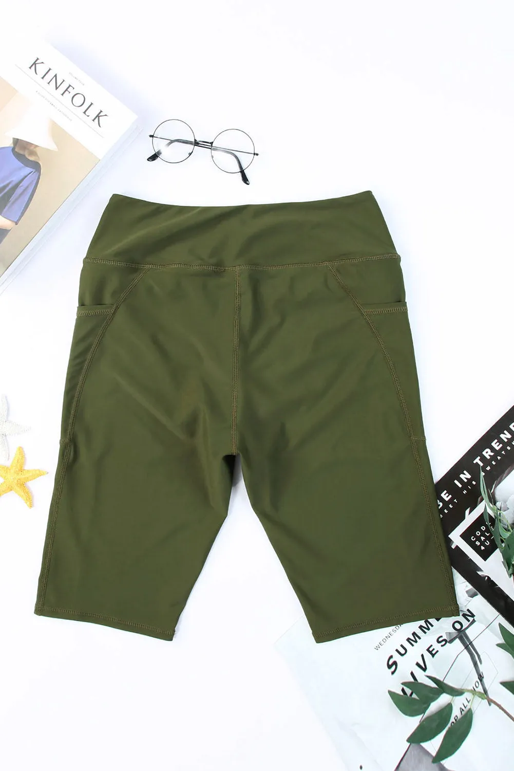 Women's Board Shorts Swim Capris Pants High Waist Swimwear Shorts with Pockets
