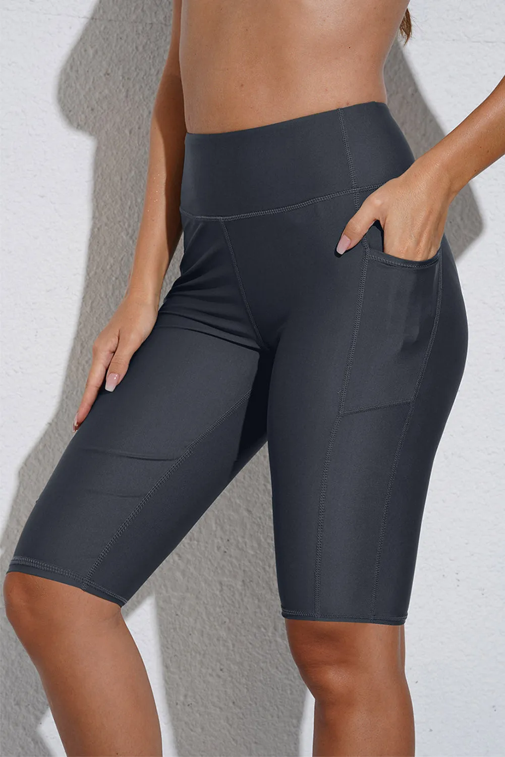 Women's Board Shorts Swim Capris Pants High Waist Swimwear Shorts with Pockets