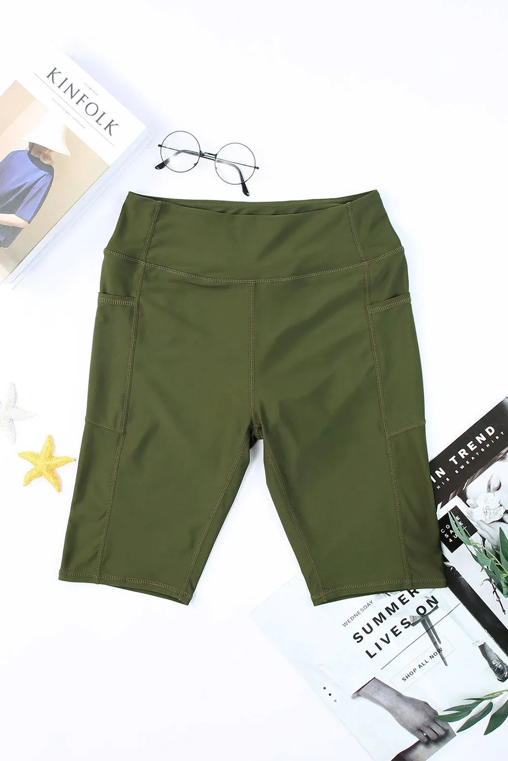 Women's Board Shorts Swim Capris Pants High Waist Swimwear Shorts with Pockets