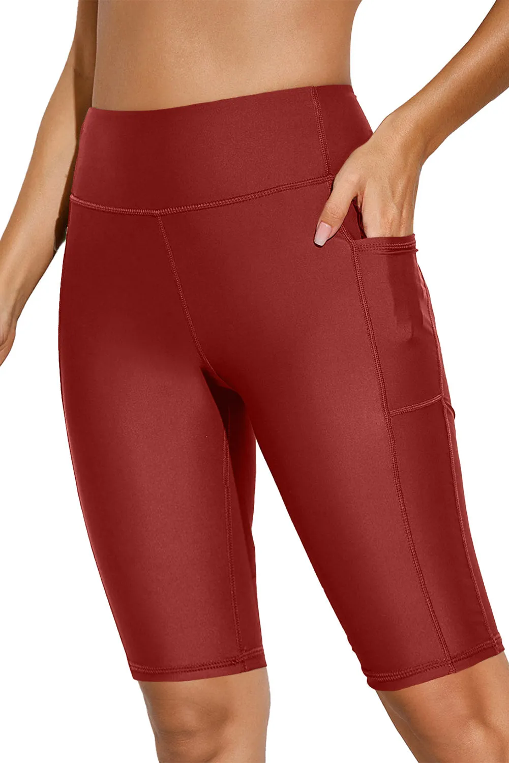 Women's Board Shorts Swim Capris Pants High Waist Swimwear Shorts with Pockets