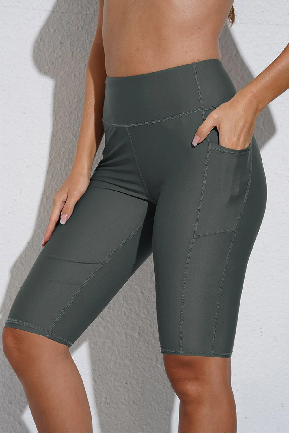 Women's Board Shorts Swim Capris Pants High Waist Swimwear Shorts with Pockets