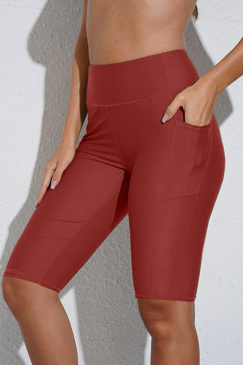 Women's Board Shorts Swim Capris Pants High Waist Swimwear Shorts with Pockets