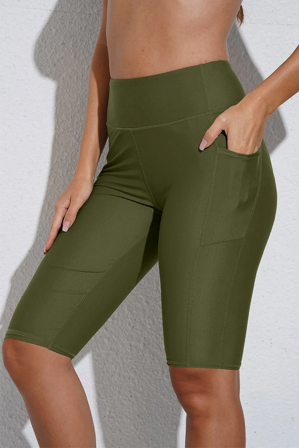 Women's Board Shorts Swim Capris Pants High Waist Swimwear Shorts with Pockets