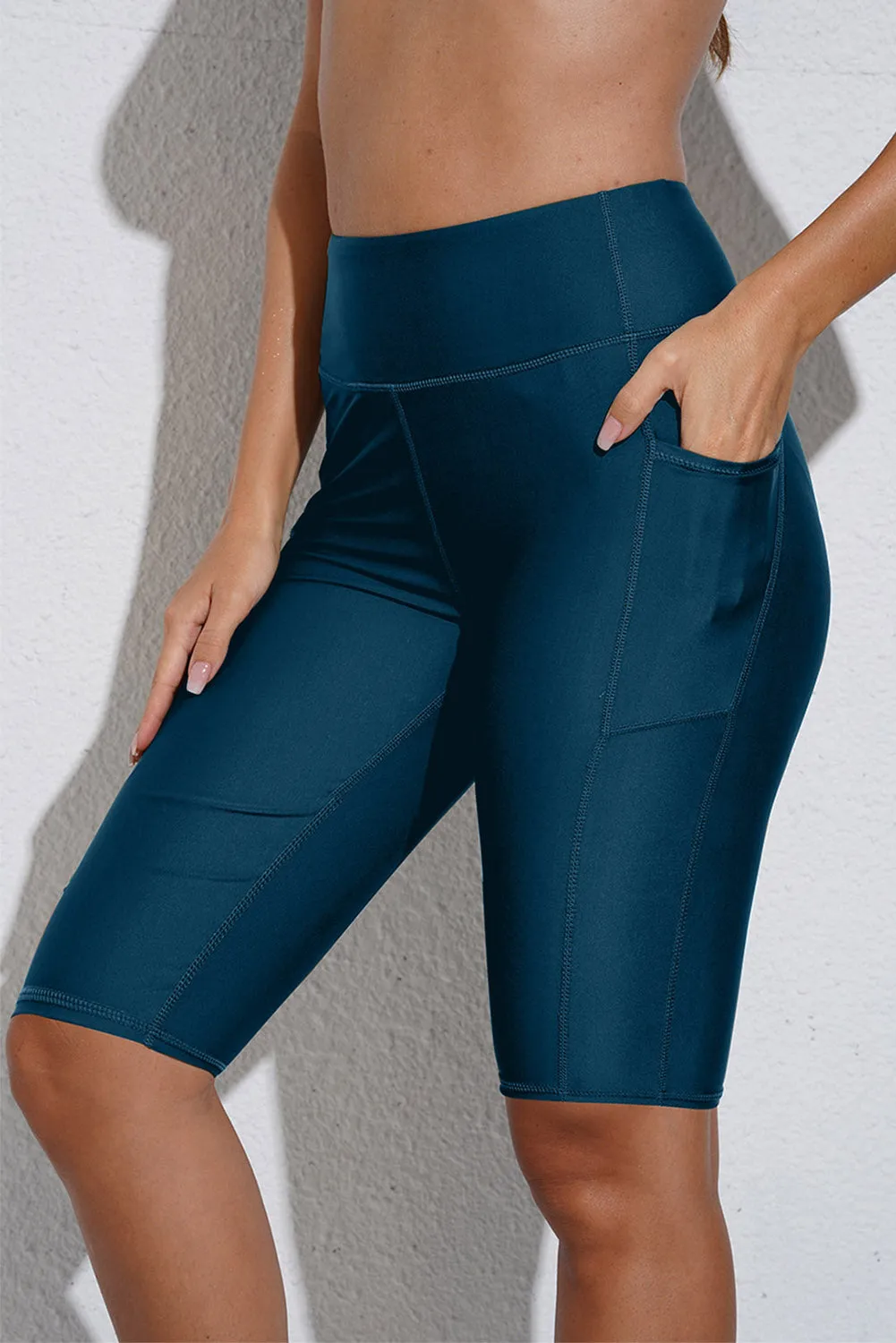Women's Board Shorts Swim Capris Pants High Waist Swimwear Shorts with Pockets