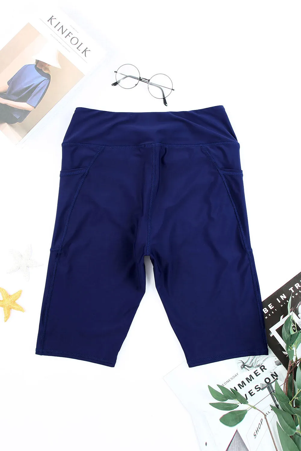 Women's Board Shorts Swim Capris Pants High Waist Swimwear Shorts with Pockets