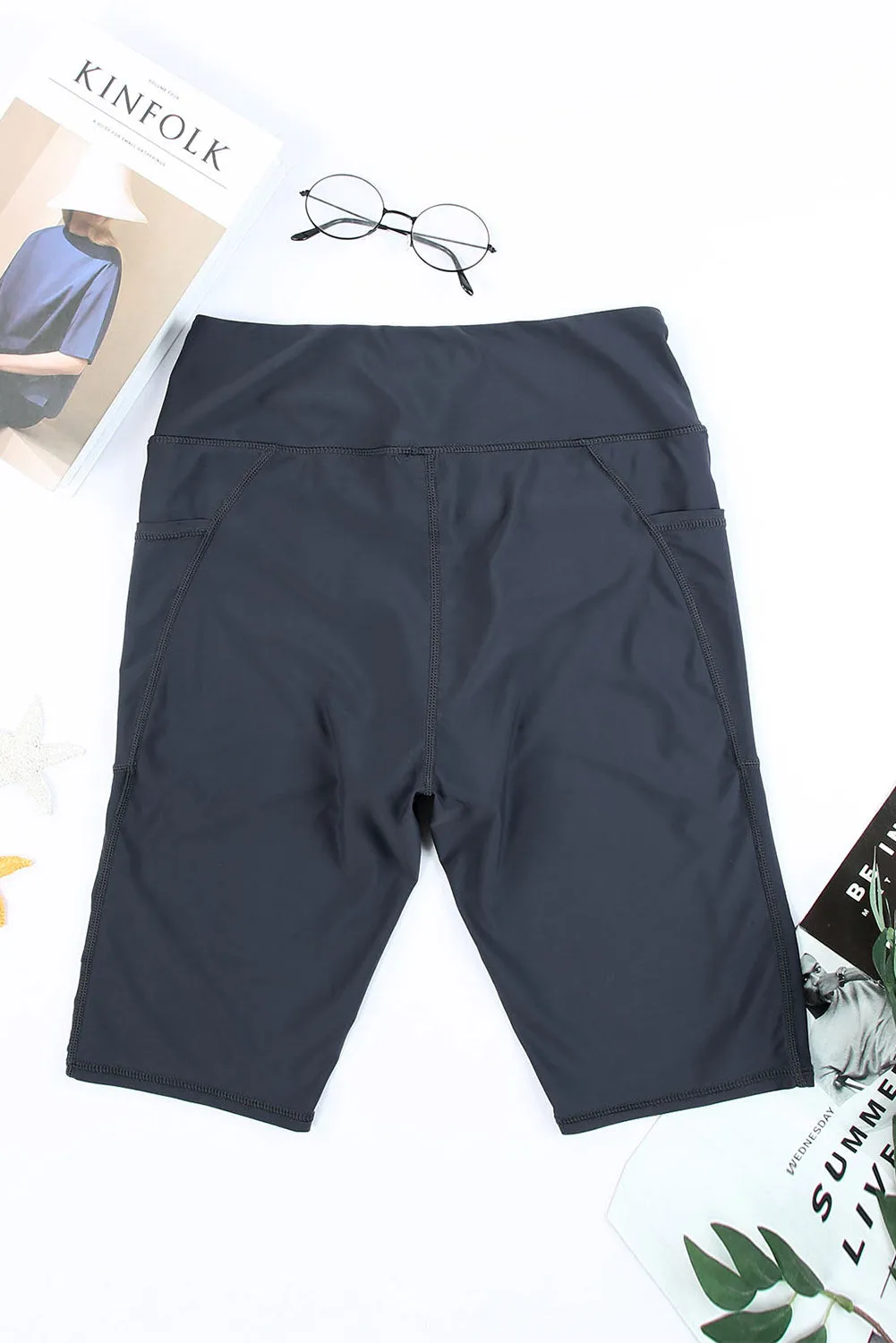 Women's Board Shorts Swim Capris Pants High Waist Swimwear Shorts with Pockets