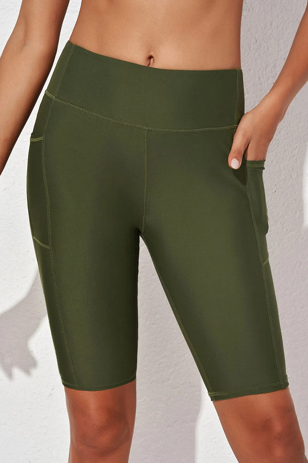 Women's Board Shorts Swim Capris Pants High Waist Swimwear Shorts with Pockets