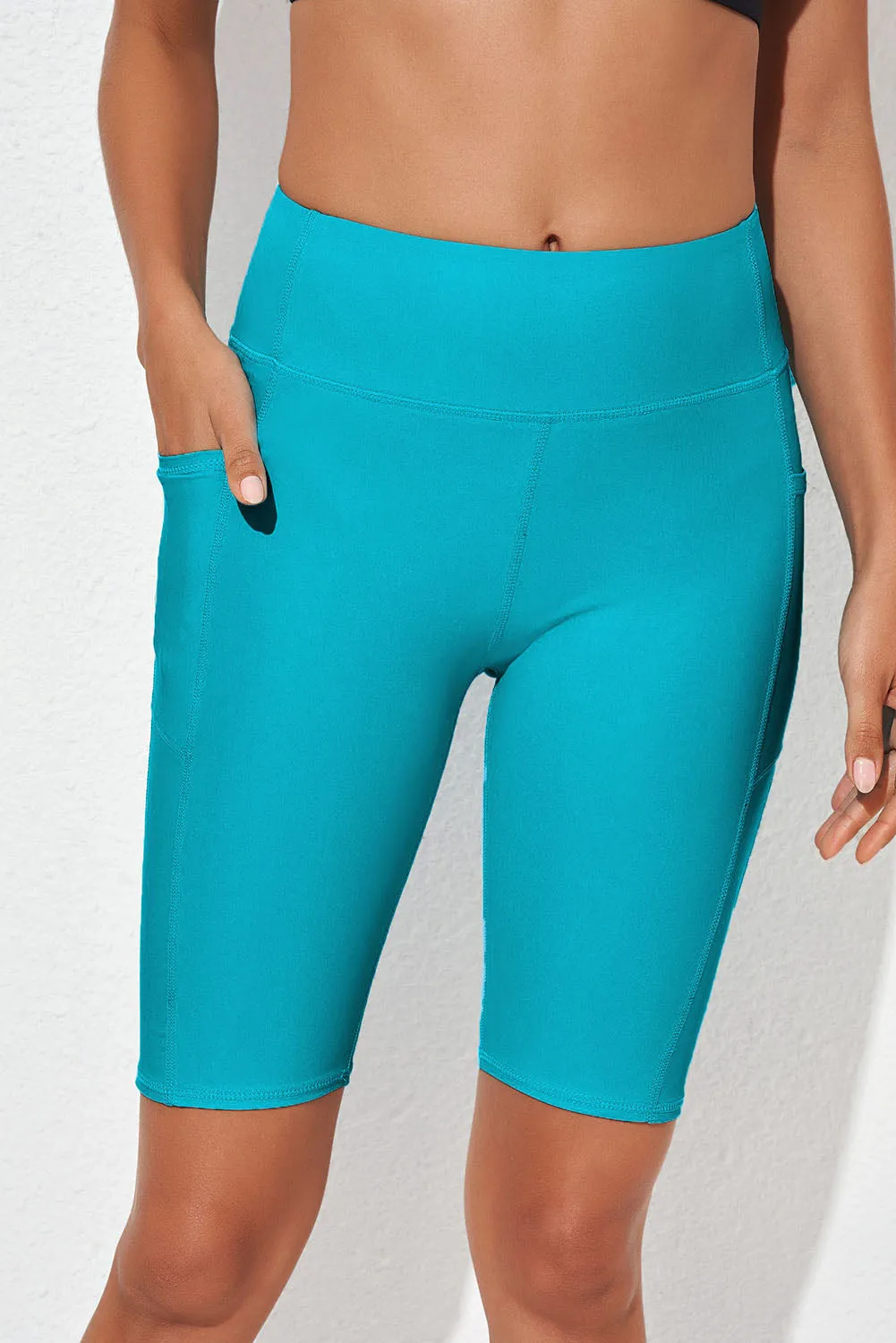 Women's Board Shorts Swim Capris Pants High Waist Swimwear Shorts with Pockets