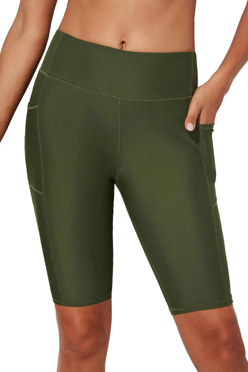 Women's Board Shorts Swim Capris Pants High Waist Swimwear Shorts with Pockets