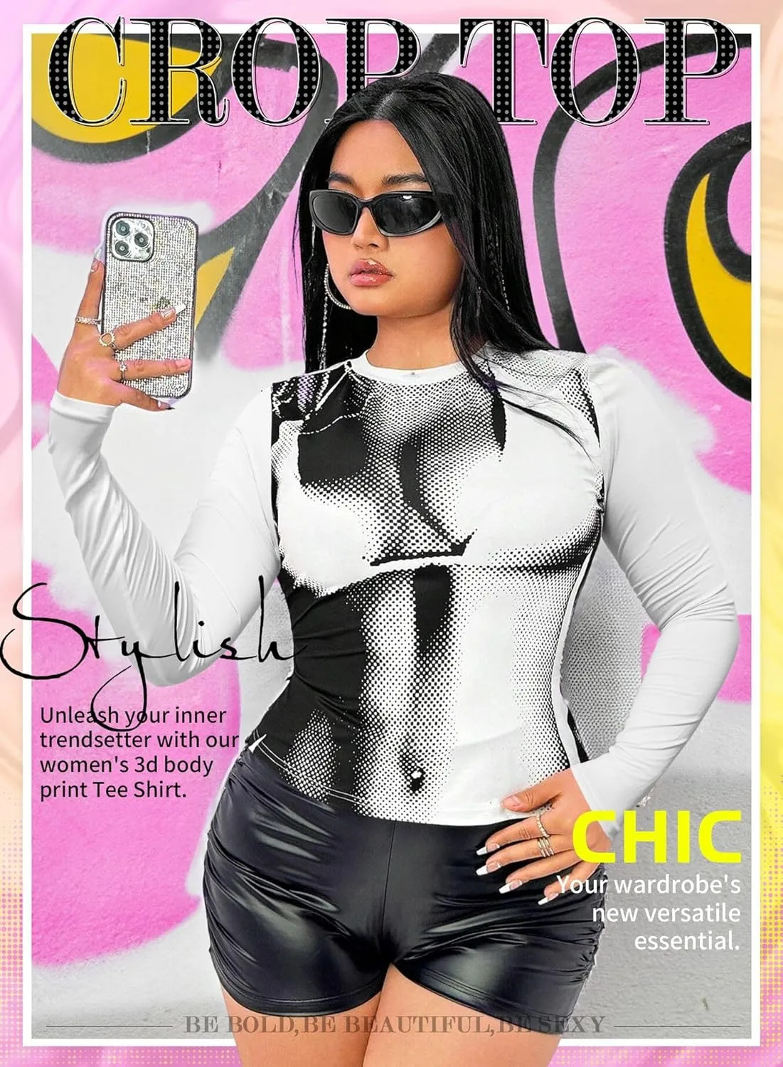 Women's Plus Size 3D Body Print Crop Top - Sexy Y2k Graphic Tee Shirt Aesthetic Heat Map Festival Concert Outfits