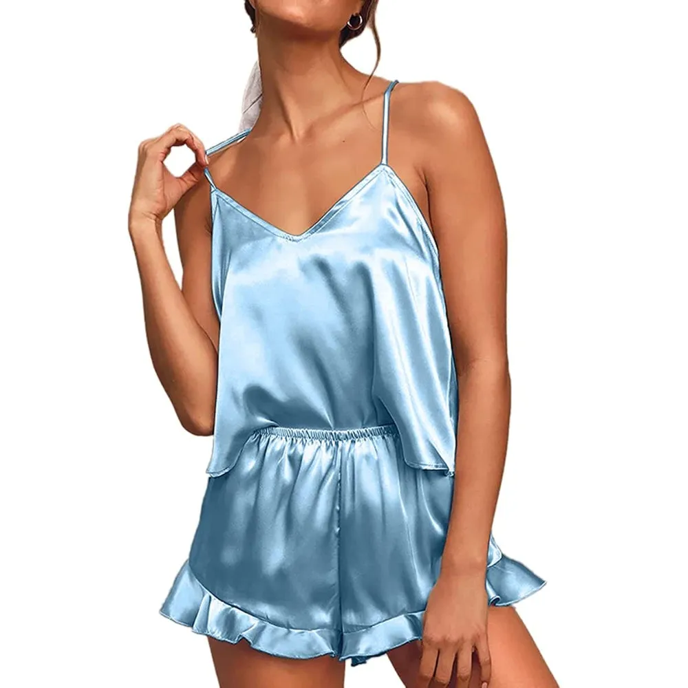 Women's Silk Satin Ruffled Pajamas Sets