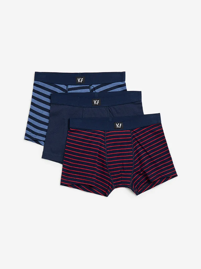 Y&F Kids Navy Striped Cotton Briefs - Pack of 3