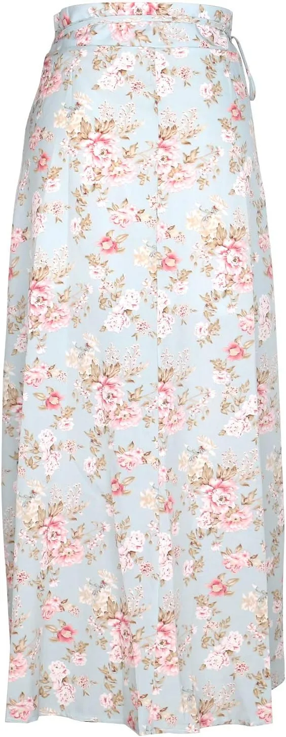 Yonala Womens Boho Floral Tie Up Waist Summer Beach Wrap Cover Up Maxi Skirt