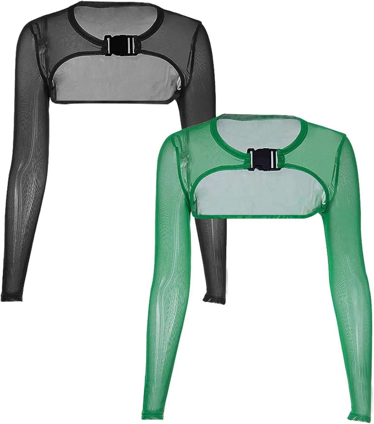 Ypser See Through Mesh Crop Top Sheer Open Front Shrug Fishnet Cover Ups with Buckle