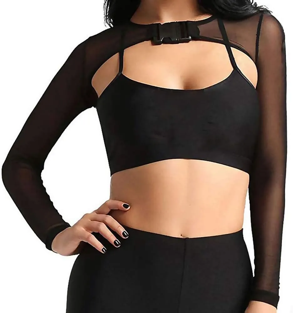 Ypser See Through Mesh Crop Top Sheer Open Front Shrug Fishnet Cover Ups with Buckle