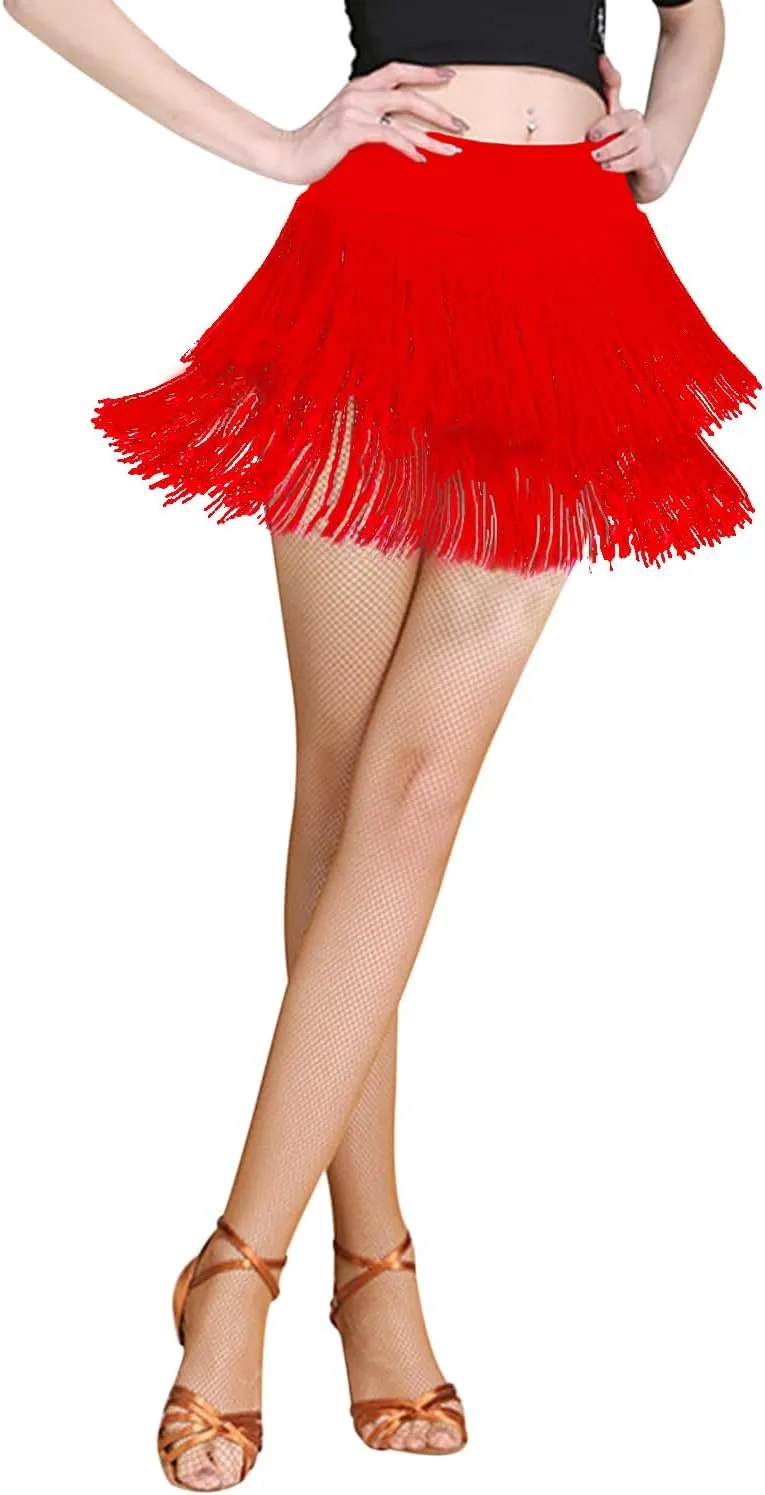 Z&X Fringe Skirts for Women Dance Performance Festival Rave Shorts Skirt Elastic Waist Pencil Bodycon Skirt