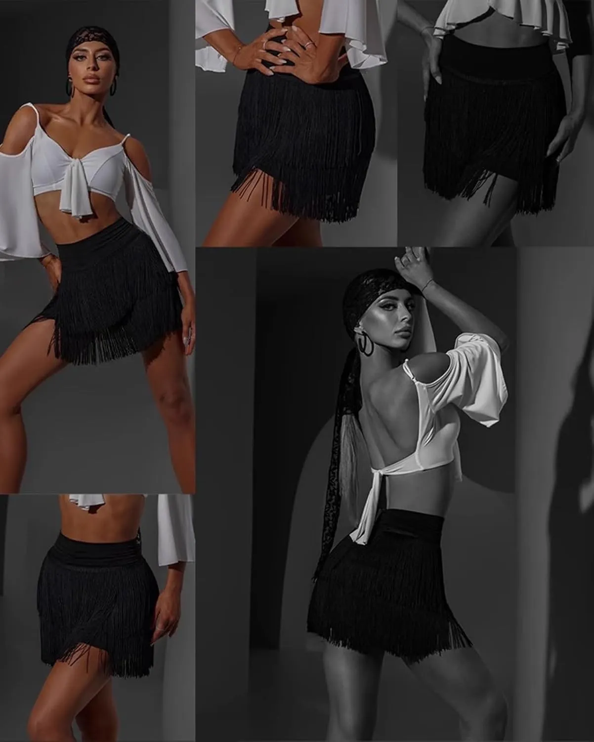 Z&X Fringe Skirts for Women Dance Performance Festival Rave Shorts Skirt Elastic Waist Pencil Bodycon Skirt