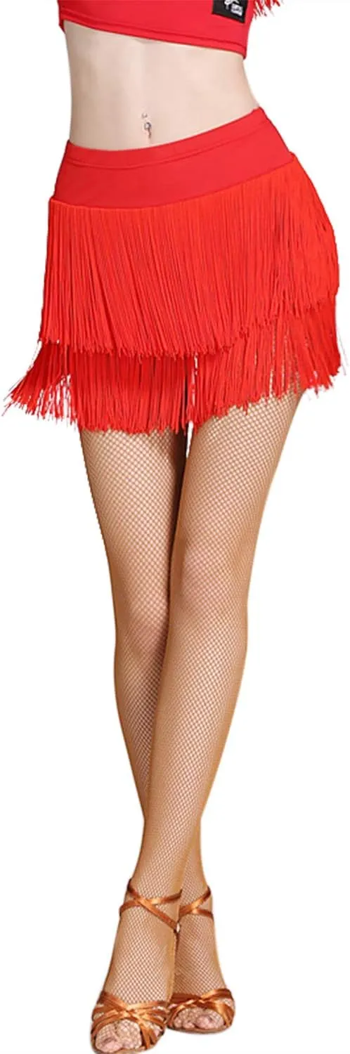 Z&X Fringe Skirts for Women Dance Performance Festival Rave Shorts Skirt Elastic Waist Pencil Bodycon Skirt
